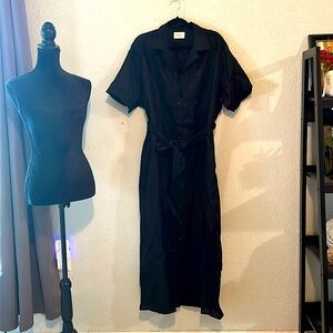 Black Shift Style Button Down Dress with Belt
